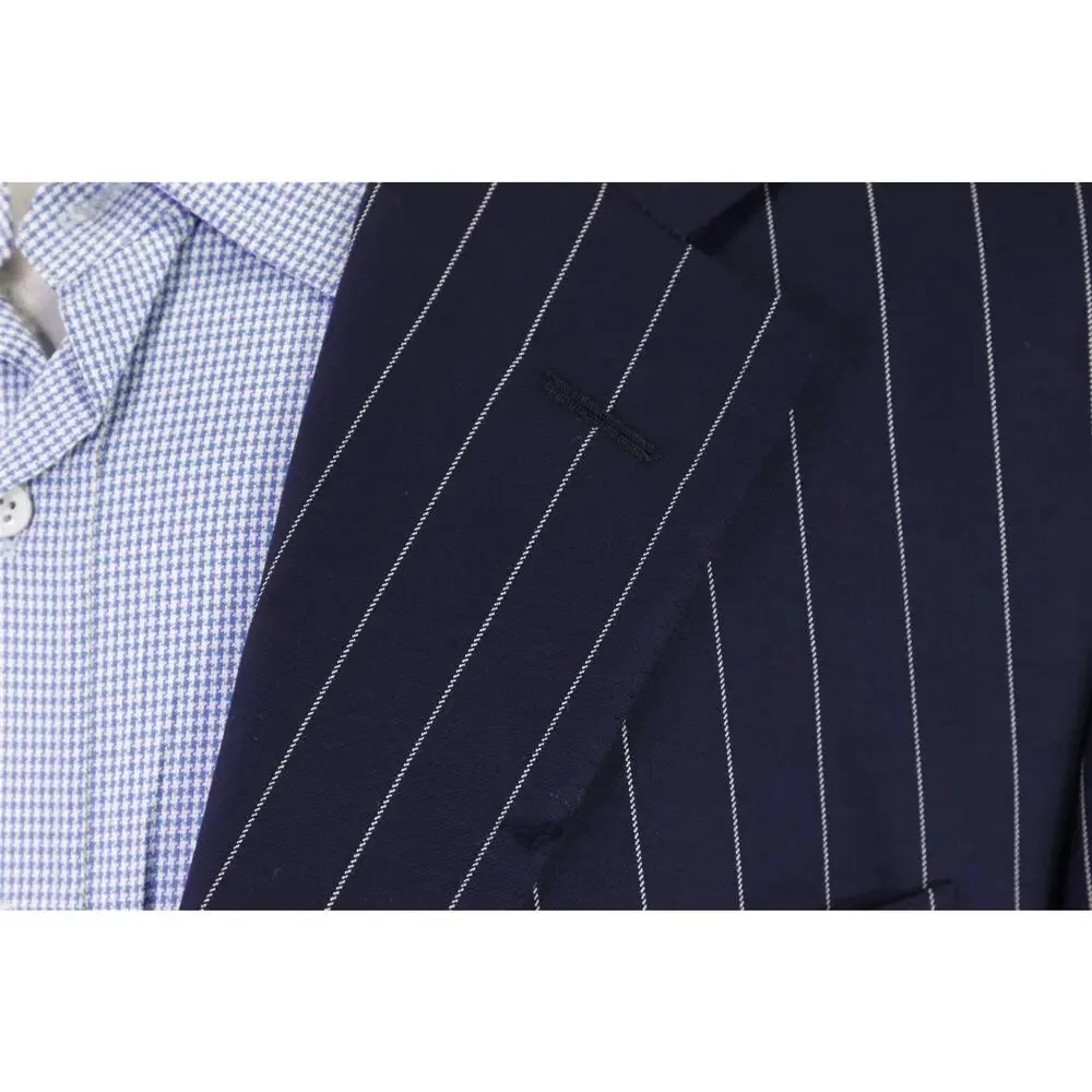 Ralph Lauren Purple Label Navy Blue Pinstripe 2-Btn Suit Jacket Blazer 42L